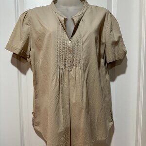 H&M Beige Cotton Short Sleeve Flowy Top, Size 14